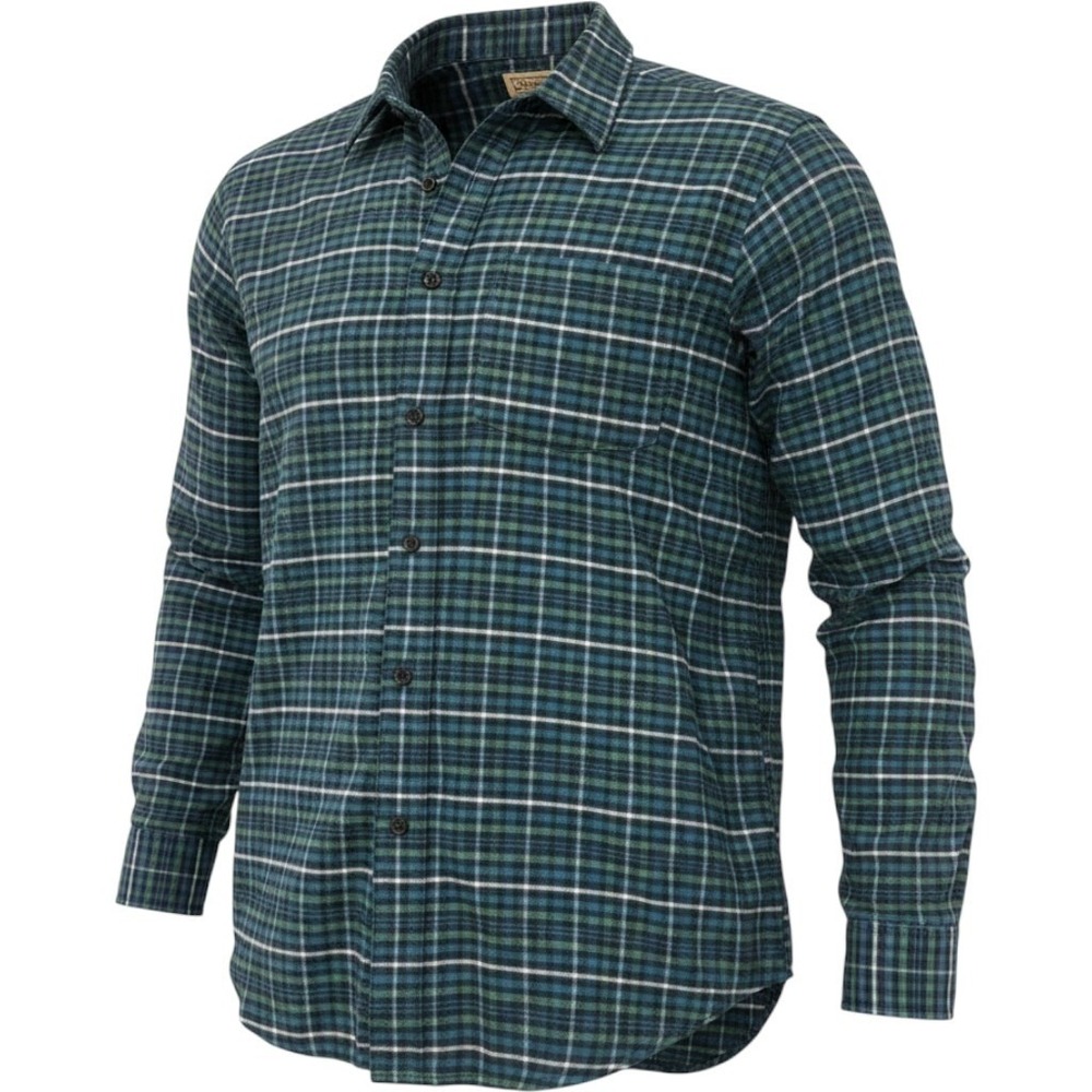 LL Bean Mens Plaid Flannel Shirt XL Tall Blue Green Slightly Fitted Layer Cabin